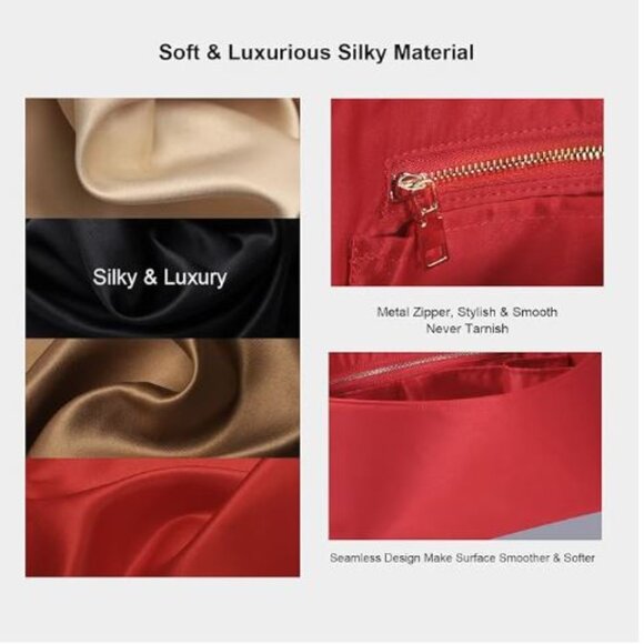 XL Purse Organizer Insert For Handbags Silk Luxury Handbag Organizer RED - Picture 5 of 13